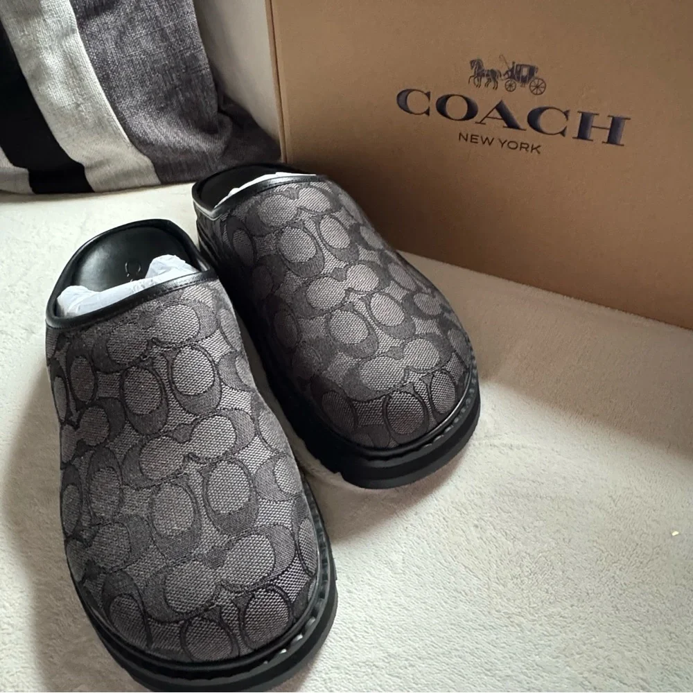 COACH Signature Jacquard Slip-On Sport Clogs in Charcoal